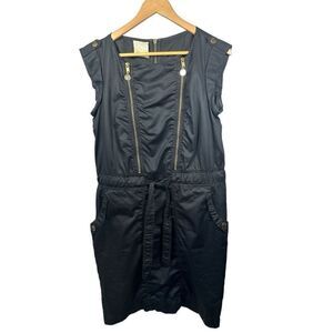 INWEAR Women's Cotton Zipper Cap Sleeve Drawstring Sheath Dress Black Size 12